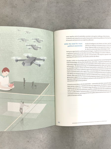 Binnenwerk boek met illustratie drones Vlaams Vredesinstituut
